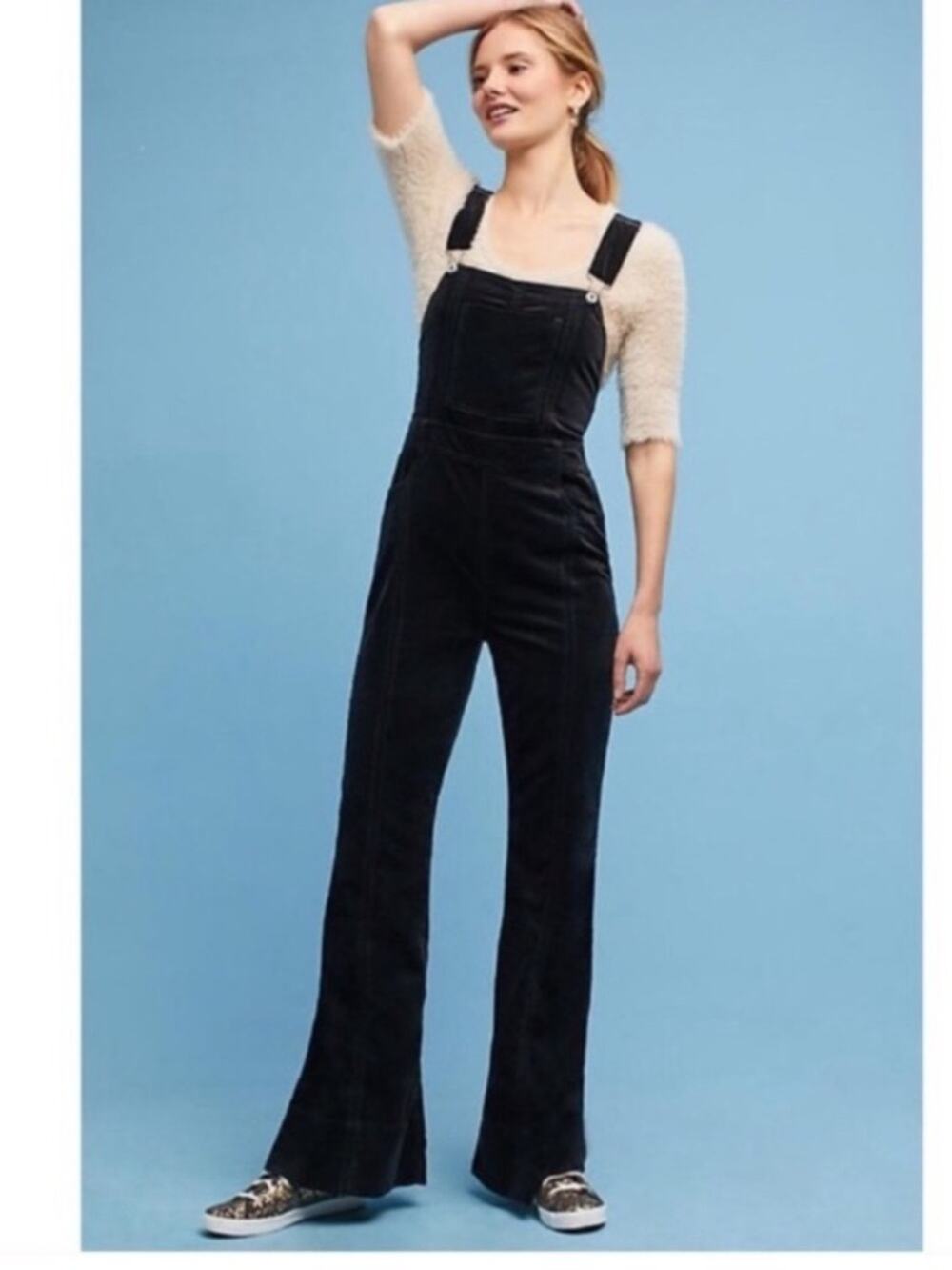 Anthropologie Pilcro and the Letterpress Black Velour Overalls